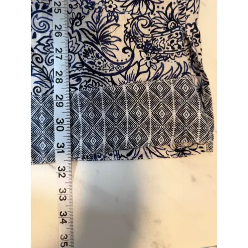Sigrid Olsen 100% Linen Tunic Top Blue White Paisley Floral Print 2X Vacatiomn