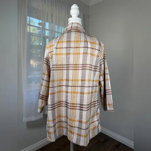 Vintage ‘70s Handmade Beige, Gold & Brown Plaid Button Front Lightweight Jacket Size XL