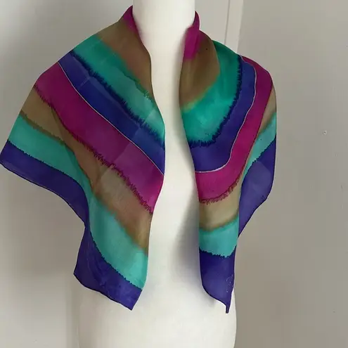 Vintage 1990 Vibrant Multicolor Large Silk Square Scarf Purple