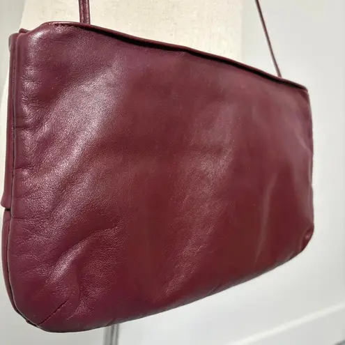 American Vintage Vintage Letisse Soft Leather Clutch Crossbody Wine Red Hinge Opening Purse