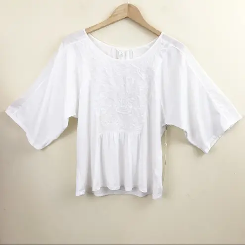 Caslon Nordstrom White Cotton Lightweight Embroidered Flowy Coastal Top Shirt S new nwt