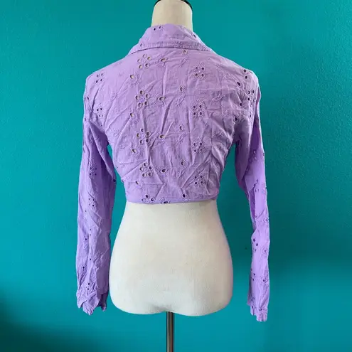 Ashley Park x RTR Purple Eyelet Top Collared Plunged Tie Waist Cropped Sze 6
