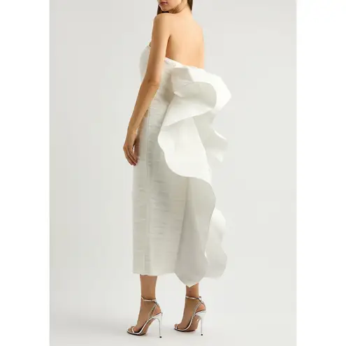 Rebecca Vallance Lily Strapless Ruched Midi Dress Ivory US 10 UK 14 White
