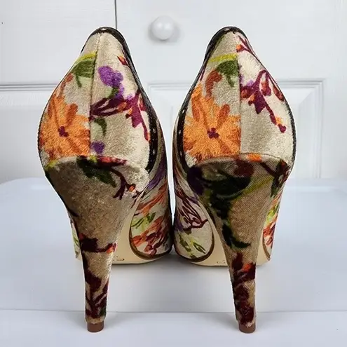 Etro Floral Velvet Pumps High Heels Shoes Buckles Lace