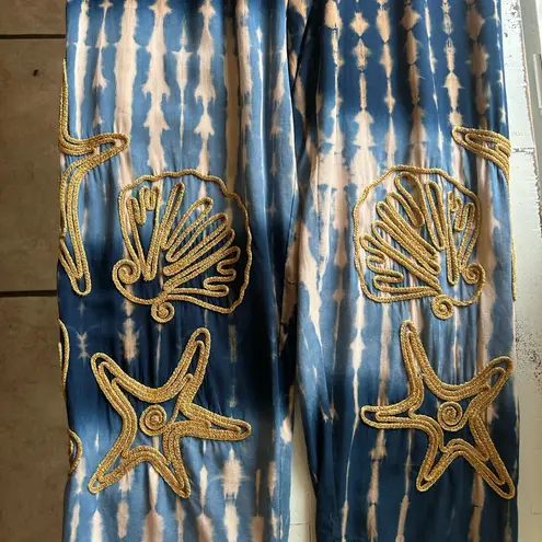 Chasing unicorns under the sea appliqué embroidered pants Blue Size XS