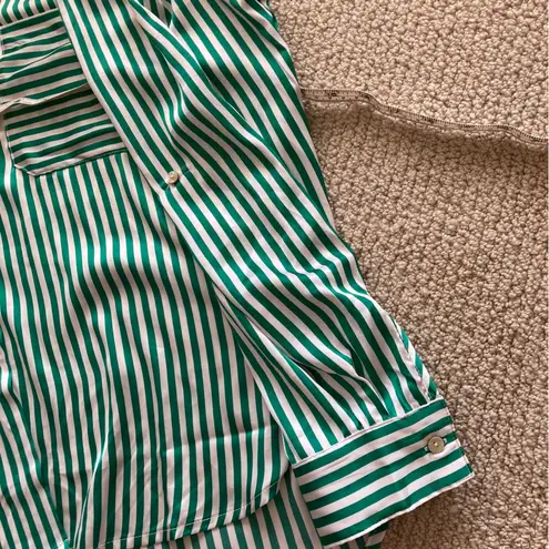 Vine & Love Striped Oversized Button Down Blouse Shirt Top Size Small Silky EUC