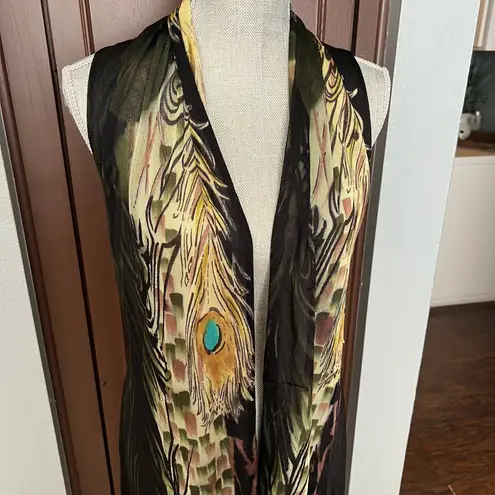 Adore Peacock Feather Print Sleeveless Cardigan Black