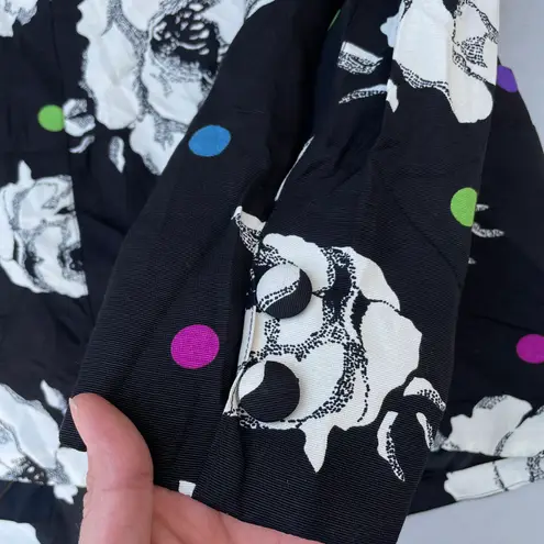 Vintage Marcy E Co Paris New York Floral Polka Dot Blazer Suit Jacket Black Size M