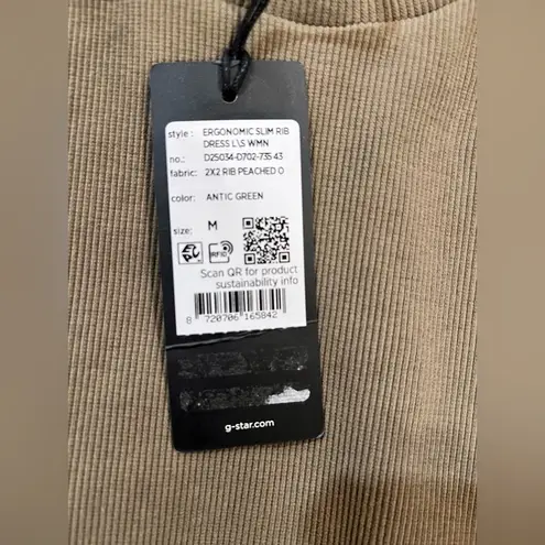G-Star RAW Ergonomic Slim Rib Dress Size Medium NWT Color is Antic Green