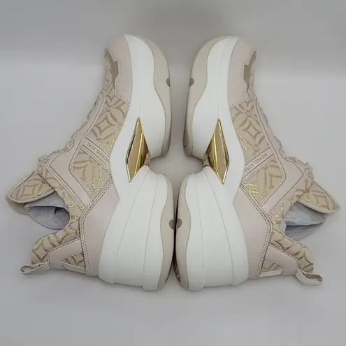 Michael Kors  Olympia Metallic Logo Jacquard Trainer Cream Gold Women's 10M NIB