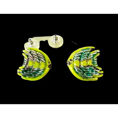 Vintage Fish Earrings Pierced Blowfish Tropical Islands Beach Vacation C…