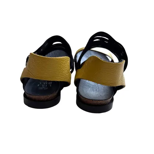 LILIMILL Strappy Leather Sandals in Black and Yellow Size 40 US 9