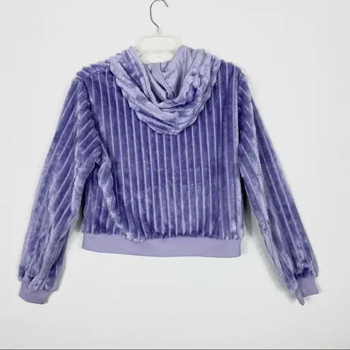 Derek Heart  Purple Wisteria Faux Fur Striped Hoodie Sweater