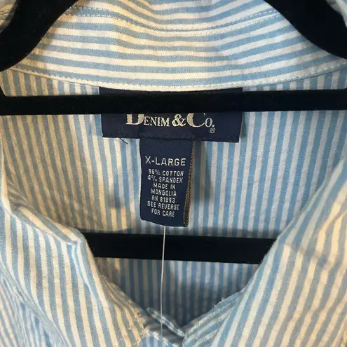 QVC Denim & Co. Light Blue & White Striped Seersucker Jacket | Women’s Sz XL