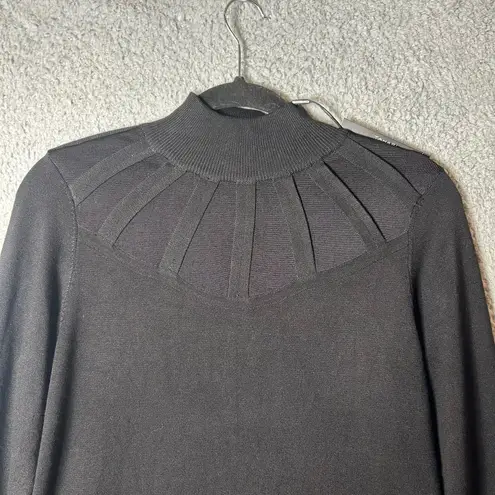 T Tahari Dress Womens M Black Mock Neck Ribbed Illusion Midi Sweater Dress NEW