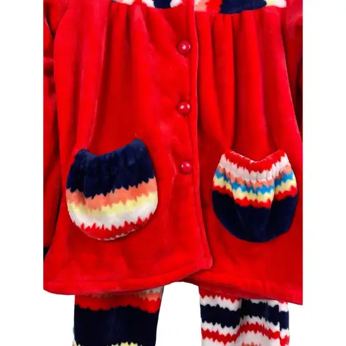 Rou Phang Extra Warm Soft Red Stripe Long Sleeve Top Bottom Pajama Lounge Set L Size L