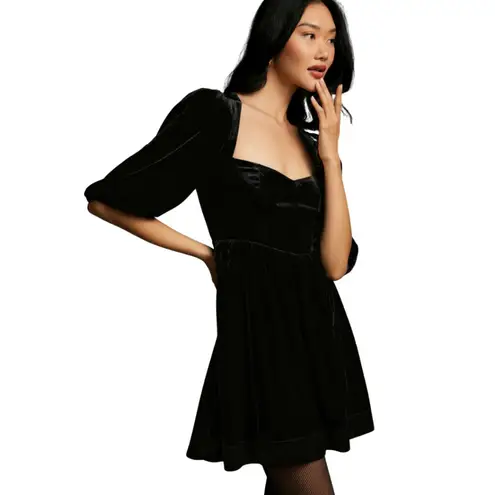 Maeve Anthropologie Sweetheart Velvet Mini Dress Womens Small Black Holiday NWOT