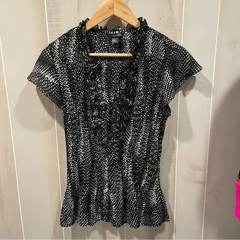 East 5th Cute Vintage Y2K polka dot crinkle ruffle sheer button front blouse whimsigoth