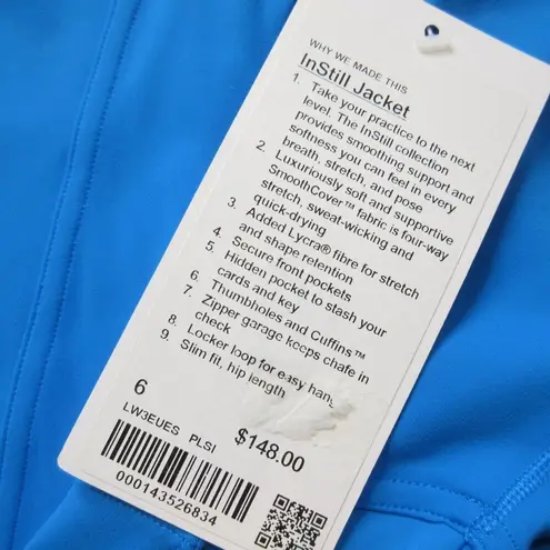 NWT Lululemon InStill Jacket Luon in Poolside Solid Stretch Full Zip 6 Blue