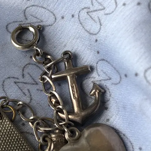 Vintage Sterling Silver Charm Bracelet, Heart Anchor Skates Ship, 7 Inch