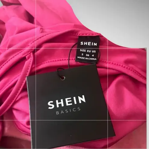 SHEIN BASICS Hot Pink Solid Cami Spaghetti Strap Unitard Romper Small | NWT