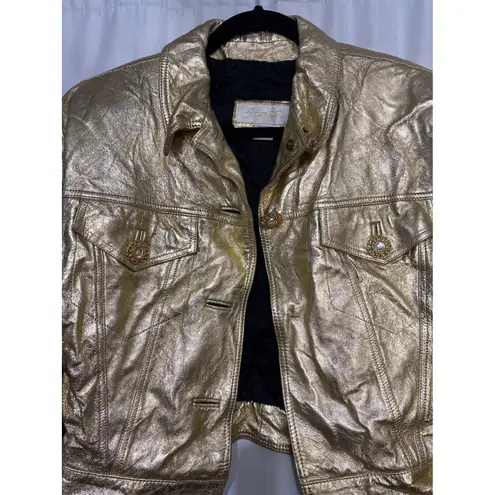 Julian K Vintage Rare 80s Leather Gold Metallic Jacket Women L Made in Israel Size L