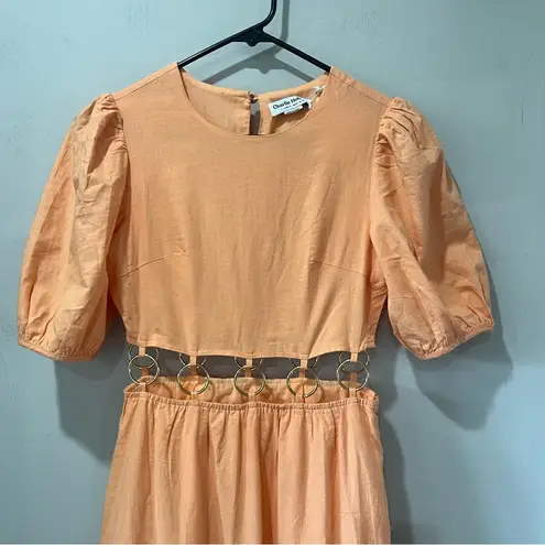Charlie Holiday Andrea Maxi Size 2 Apricot Orange puffed Sleeves Gold Hoops