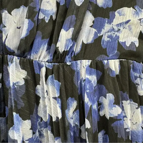 Monique Lhuillier RTR ML Melanie Black White & Blue Floral Maxi Dress Sz 6