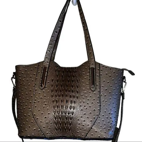 Isabella vegan leather ostrich satchel! Taupe in color with unique design! Tan