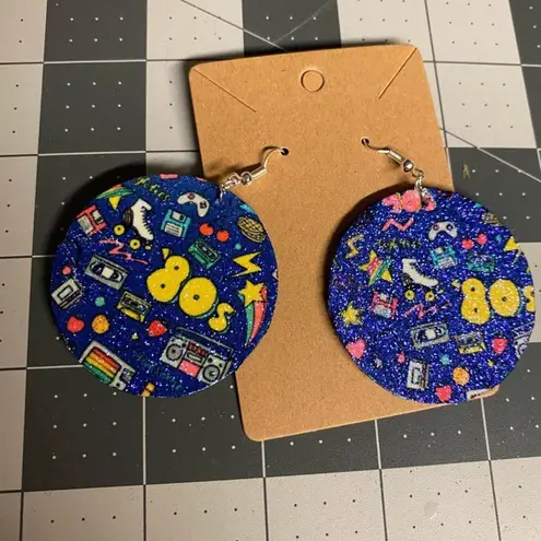 Handmade 80s Graphic Glitter Dangle Earrings Retro Y2K Style