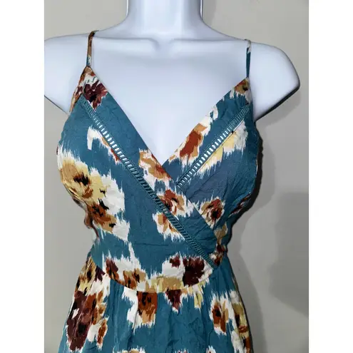 BOG Collective Teal Floral Print Jumpsuit Spaghetti Strap Size M Blue Size M