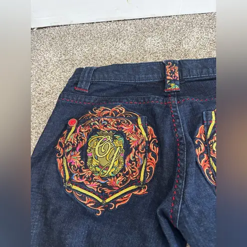 COOGI Jeans Womens 7/8 Blue Denim jeans Embroidered Fire Floral Low Rise