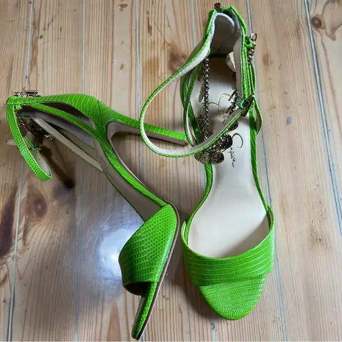 NWOT Lulus Jetser Lizard Green Textured High Heel Ankle Strap Sandals Size 9