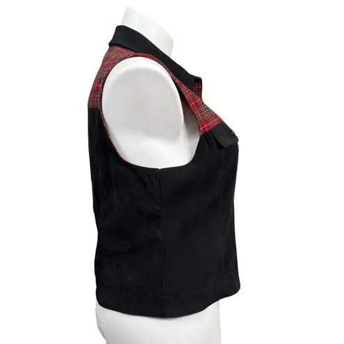 Vintage 90s Sun River Women’s Vest Black Suede Look Red Plaid Western Size L Size L
