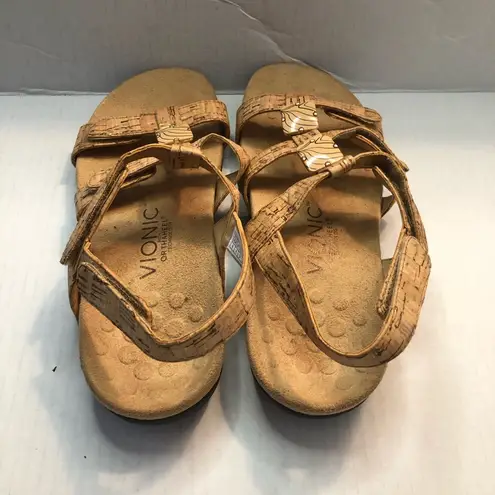 Vionic Sandals Amber Sandal Adjustable in Gold Cork w/ Beads Size 6 EUC