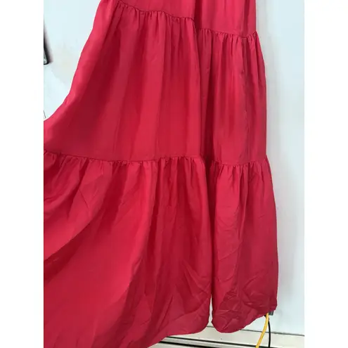 Madewell NWT  Habotai Silk Tiered Halter Dress Watermelon Red High Neck Size XXS