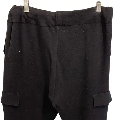 ZARA  Womens Knit Drawstring Waistband Cargo Jogger Pants Lounge Black Large‎