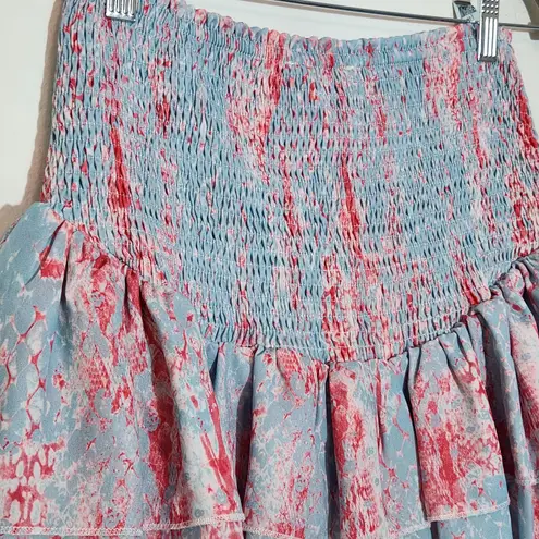 Fanco Smocked Floral Blue and Pink Ruffle Skirt NWT Size Small Floral Mini Skirt