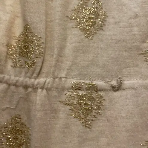 R & K Originals Vintage Short Cap Sleeve Midi Dress Tan & Gold Threaded Sz Small