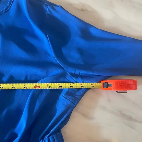 NY&Co Royal Blue Long Sleeve Peplum Blouse M Back Tie Stretch Waist Size M