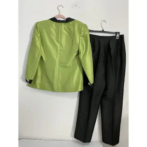 Womans Kasper ASL Size 8 Silk Green Black Pants & Jacket Career Set