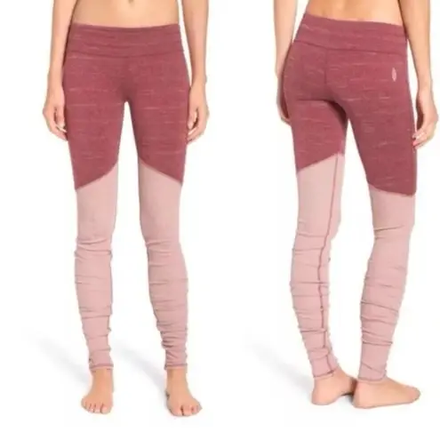 FP Movement Heathered Wine Ribbed Pink Colorblock Evolution Leggings Sz Medium