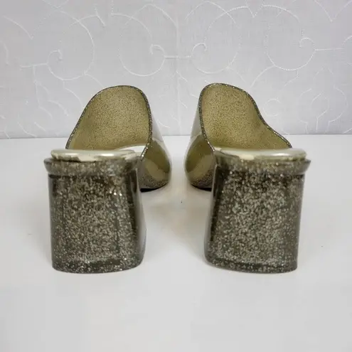 Jeffrey Campbell  Petra Women Sandals Size 7 Gold Jelly Glitter Chunky Block Heel