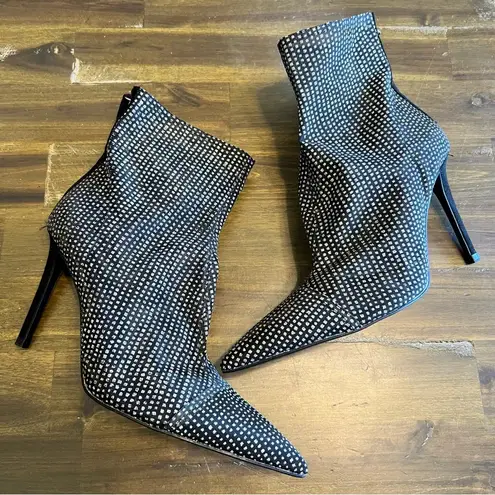 ZARA RARE HTF  Mesh Glitter Booties Ankle Boots Heels Pointed Square Printed 38