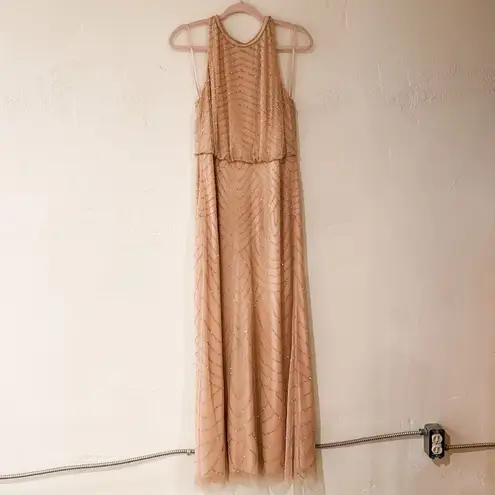 Adrianna Papell BHLDN  Madigan Beaded Maxi Dress Gown in Blush Pink Size 14P