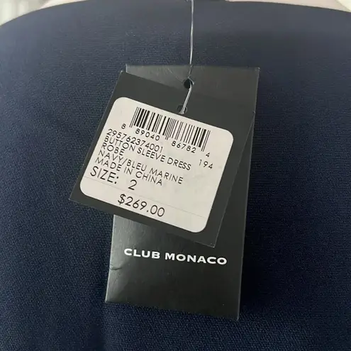 Club Monaco Button Sleeve Dress Robe in Navy/ Bleu Marine Size 2, New w/Tag $269