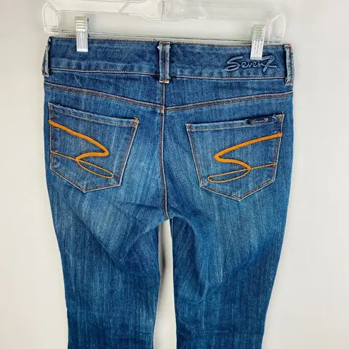 Seven 7 Medium Wash Sexy Flare Mid Rise Jeans Trouser Hems Women's Size 27