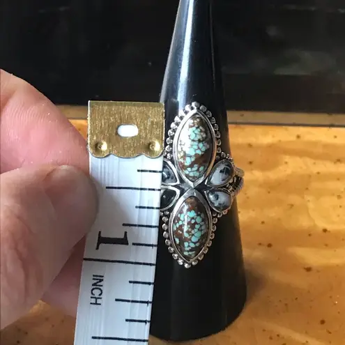 White Buffalo Royston Blue Horizon Turquoise Sterling Silver Ring Size 7