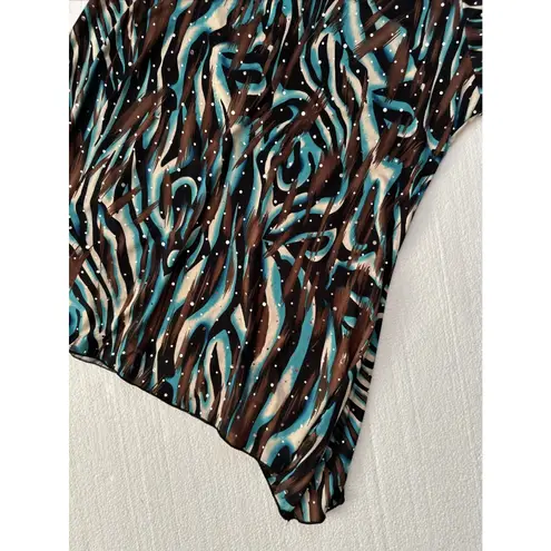 Brittany Black Women Top Size XL Glam Sparkle Blue Brown Holiday Mature Party