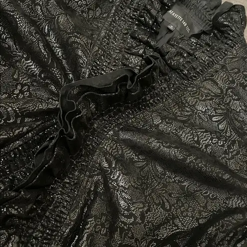 Lafayette 148 New York Black Metallic Ruffle Embellished Leather Jacket size 10